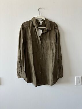 Olive Green Lightweight Button-Up Top